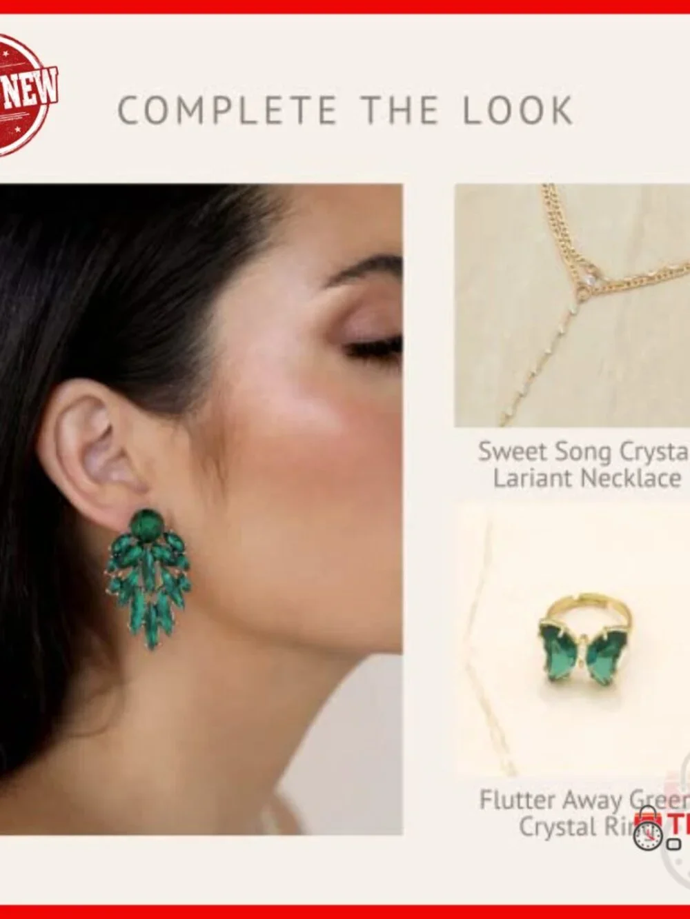 18k Gold Plated Stud Earrings with Emerald Green Crystals, 1.7 Inches